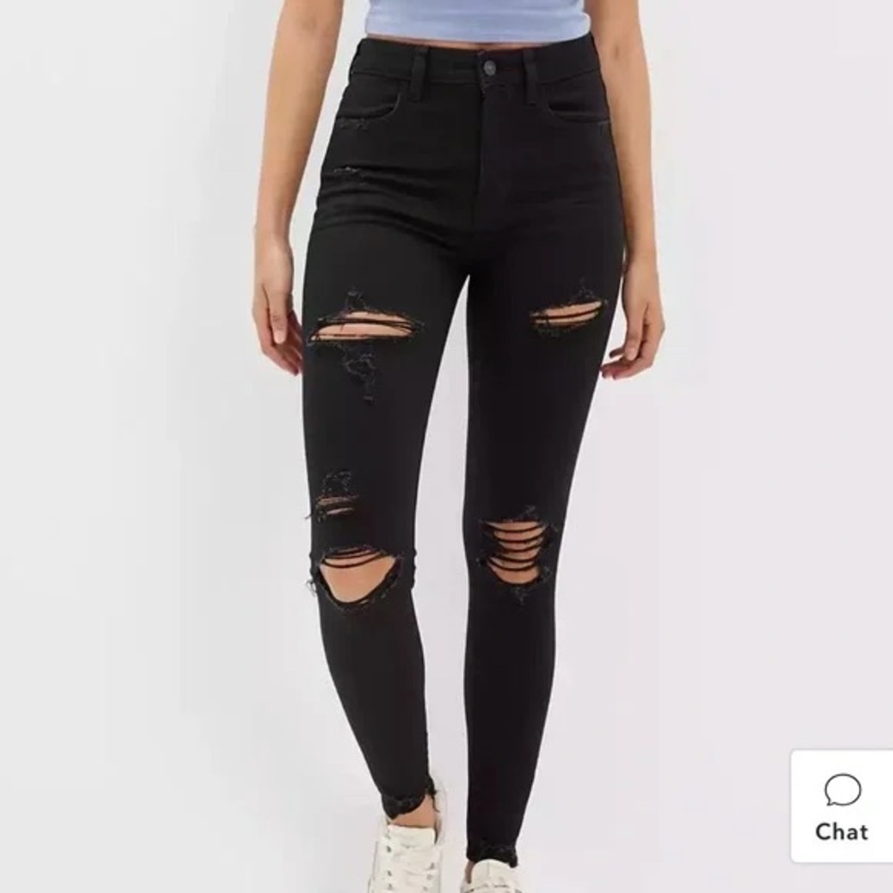 American Eagle super high-rise black jeggings distressed knee skinny jeans